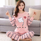 Spring and Autumn Long Sleeve Women's Pajamas Winter Korean Ladies Long Sleeve Homewear Loose Student Summer Thin Set