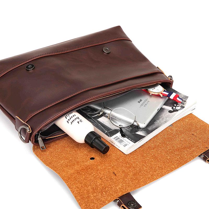 Business Briefcase Men Retro PU Leather Flip Cover Handbag Shoulder Diagonal Computer Bag