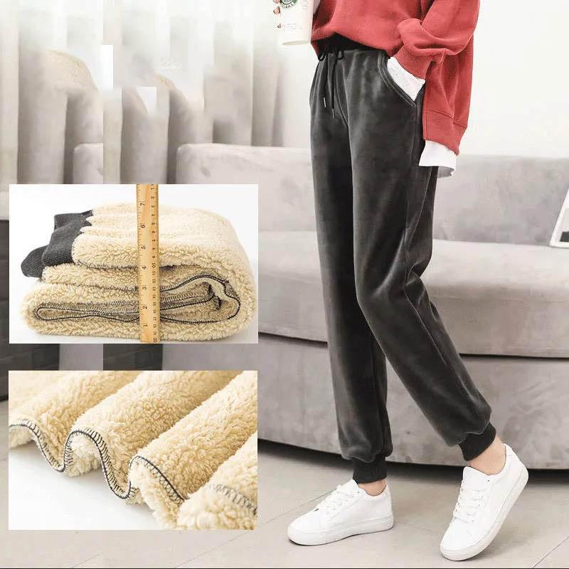 Gold Velvet Lamb Velvet Sweatpants Women's Fashion All-match Plus Velvet Thickening Winter Warm Harem Pants Large Size Slim Pure Color Pants