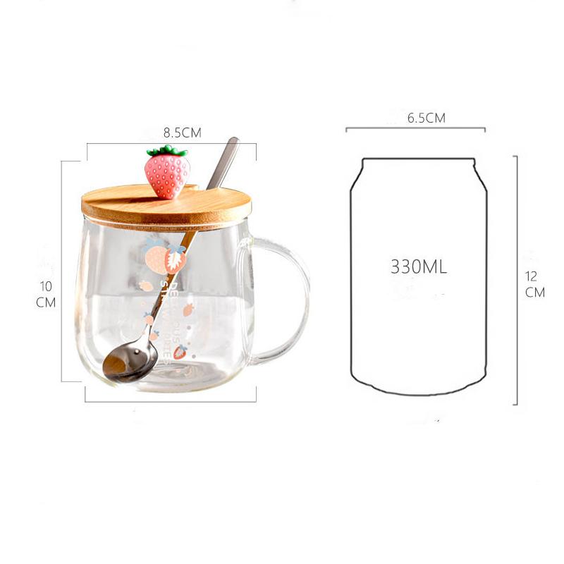 Novelty 3d Lid Cartoon Strawberry Cute Water Glass Transparent Mug Drinking Borosilicate Glasses Coffee Milk Juice Drinkware Cup