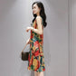 Women's Print Sleeveless Round Neck Dress Summer Loose Mid Length Women's Skirt