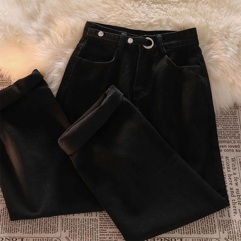 Women's Wide Leg Jeans Design Sense Autumn and Winter High Waist Slim Straight Pants Ins Black Pants