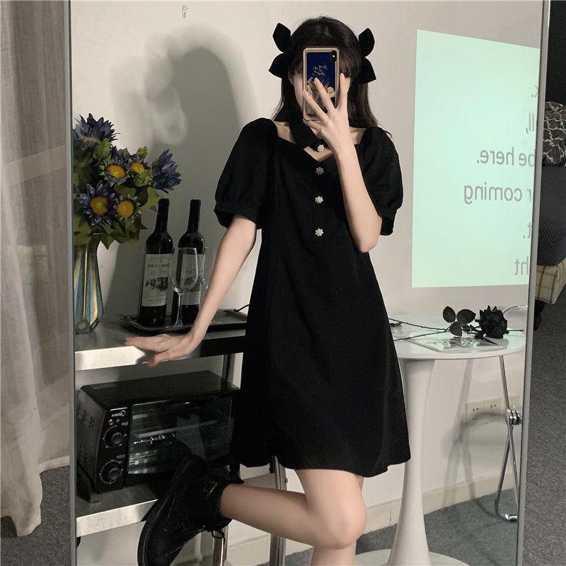 Black Sexy Dress Design Sense Niche Mid-length Split Dress Female Waist Waist Is Thinner, Black Lady A-line Version Dress Waist Waist Is Thinner