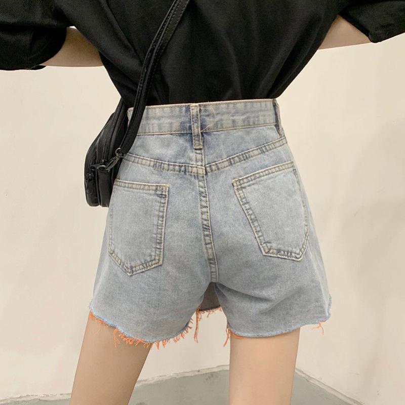 Spring Korean Design Sense Stitching Single-breasted High-waisted Denim Shorts and Skirt Pants Trendy