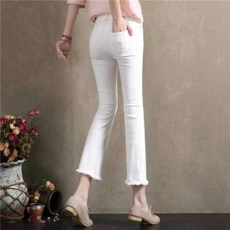 WTEMPO Women's White Flare Jeans Stretch Slim High Waist Significantly Tall 9-point Pants Casual Jeans
