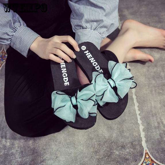Women Brand Sandals Women Sandals Flat Shoes Bowknot  Flower Flip Flops