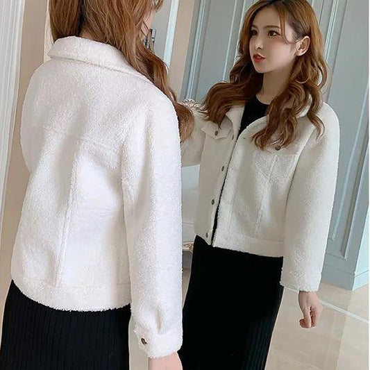 Winter Cashmere Short Women's Coat Women Solid Oversized Jacket