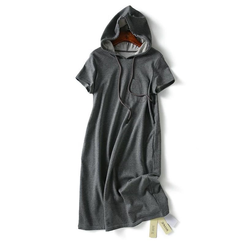 Sports Casual Style Hooded Women's Summer Dress Short Sleeve Round Neck Knee-length Daily Wear Office Dating Party