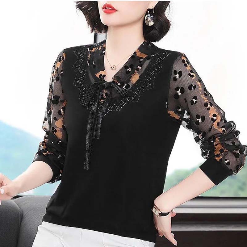 Spring and Autumn Large Size Slim Top Women's Loose Long-sleeved Chiffon Shirt All-match T-shirt
