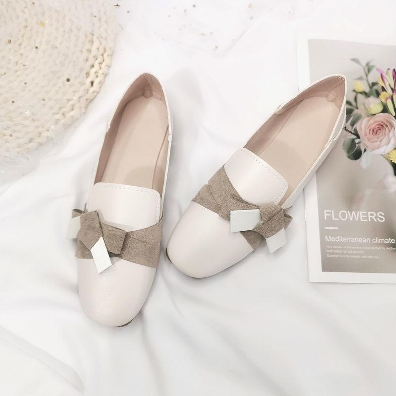 Square-toe Flat Leather Shoes Soft Leather Lightweight Slip-in Flat-bottomed Casual Women's Leather Shoes Wearable for Work