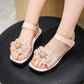 Girls Sandals Girls Summer Soft Sole Low Heel Beach Sandals Anti-slip Bow and Beads Decoration Casual Princess Sandals