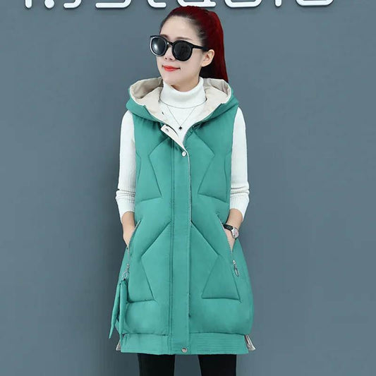 Autumn and Winter Cotton Waistcoat Women Mid-length Down Cotton Waistcoat Women Wild Thick Waistcoat Jacket Women