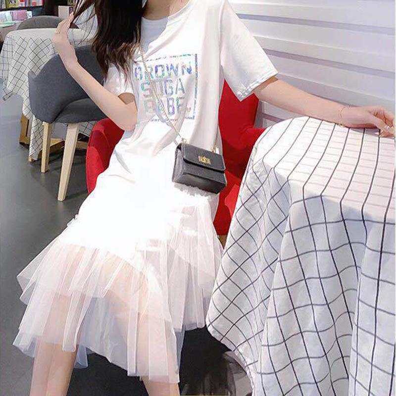 Dress Female Student Korean Version Loose Large Size Net Yarn Fairy Skirt Summer Small Fresh T-shirt Long Dress