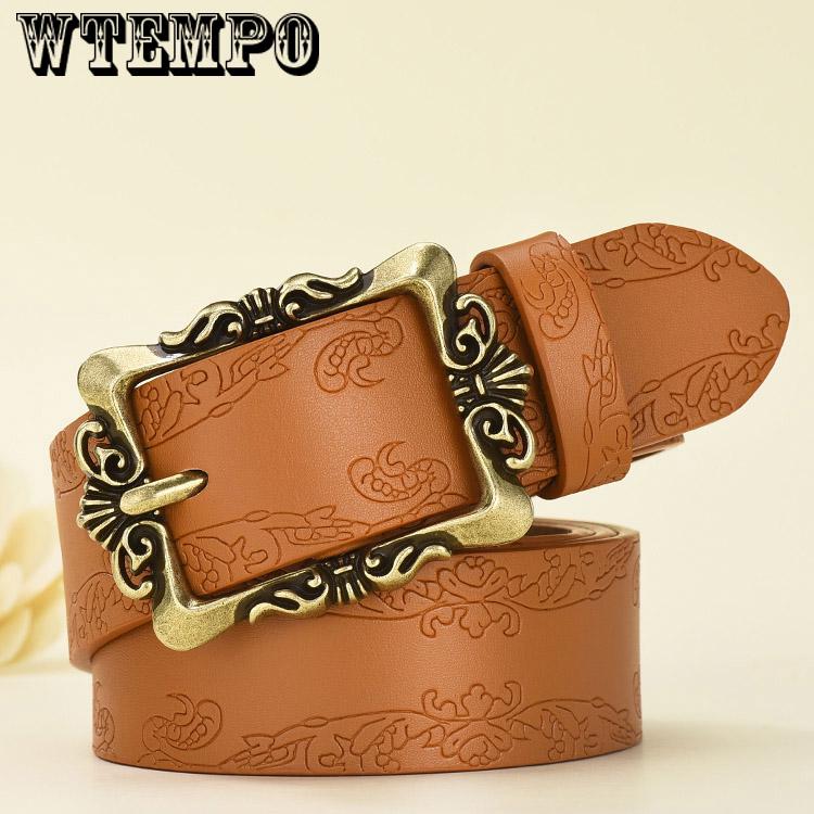 Leather Belts for Women Luxury Strap Female Belt Cashew Flowers High Quality Pin Buckle