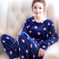Women's Long-sleeved Flannel Pajamas Set Spring Autumn Cartoon Sleepwear Thickened Warm Printing Plush Cute Sleeping Suit Set