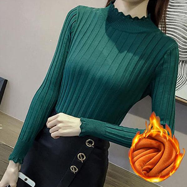 Women  Fleece Sweater Autumn and Winter Warm Knit Sweater Thick High Neck Pullover Sweater Stretch Slim Bottoming Shirt