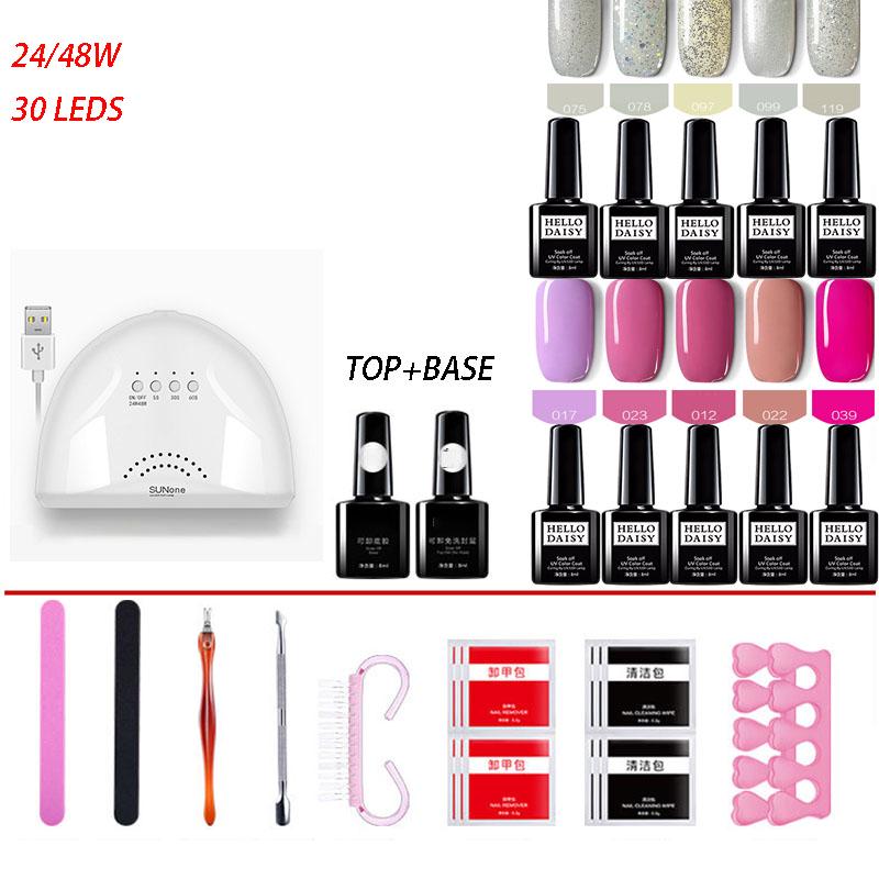 Nail Set UV LED Lamp Dryer 10 pcs Soak Off Nail Gel Polish Kit Manicure Nail Art Tools Set