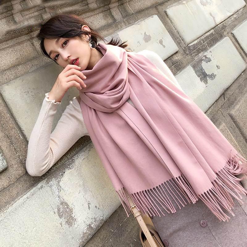 Women Lady Winter Scarf Cashmere Long Scarf Wrap Shawl Solid Knit Scarf Pashmina