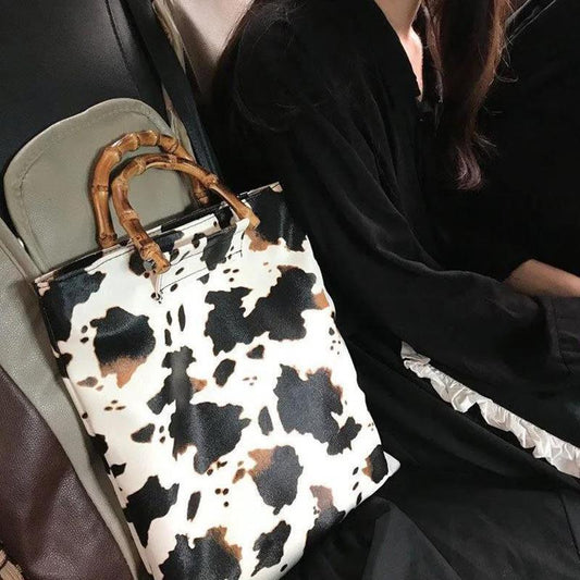 Large-capacity Retro Summer Fashion Trend Cow Bag Portable Simple Ghost Horse Bamboo Cow Shopping Bag Pattern Bag Female