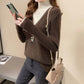 Autumn and Winter Women's Half Turtleneck Sweater Fake Two Pieces Stitching Loose Knit Sweater Fashion Loose Large Size Pullover