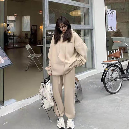 Sweatshirt Sports Suit Fleece Thickened Sports Suit Women's Autumn and Winter Loose Sweater Women's + Leggings Pants Two-piece Set