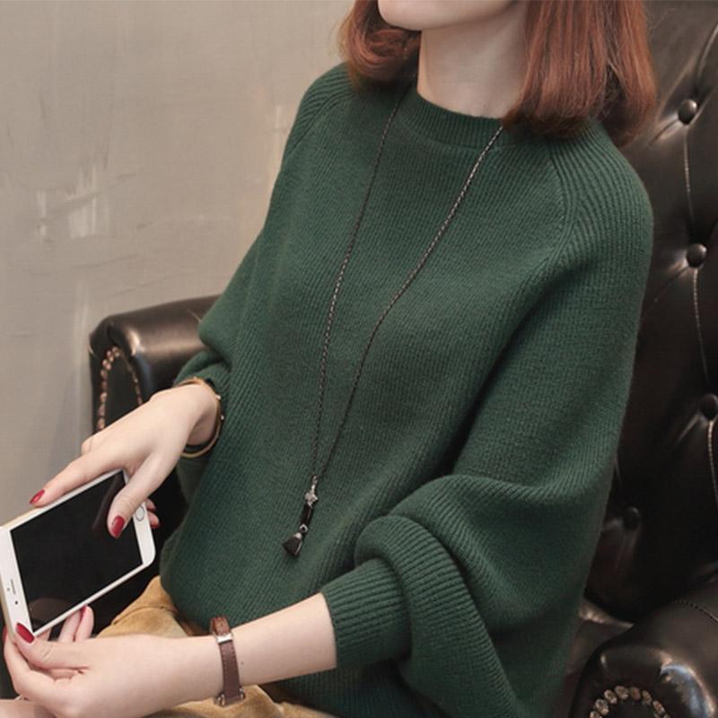 Winter Pullover Loose Top Solid Color Women's Sweater