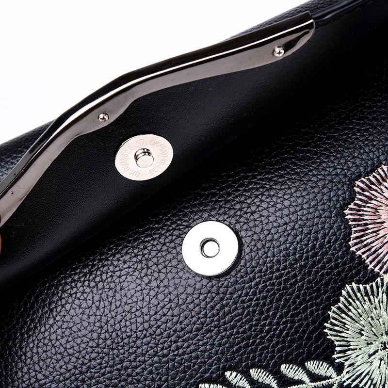 Female Crossbody Bags Women Shoulder Messenger Bags Casual Portable PU Leather Multi-Layere Embroidered