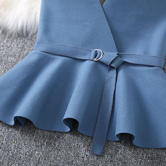 Women's Plus Size Wool Vest Spring Autumn Loose Sleeveless Waistcoat Solid Color V-neck All Match Vest with Belt