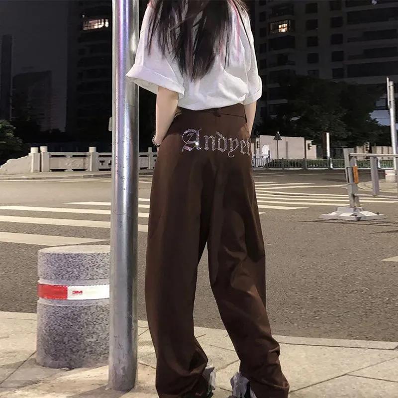 Ins European and American High Street Style Pants Women's Autumn Cross Straight Suit Pants Vibe Style Casual Trousers Tide