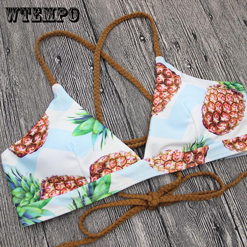WTEMPO Fashion braided rope pineapple strap bikini sexy split swimsuit swimsuit
