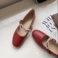Flat Leather Shoes Women's Pearl Single Shoes Retro Round Toe Mary Jane Word Buckle Shoes Women's Flat Comfortable Round Toe Shoes