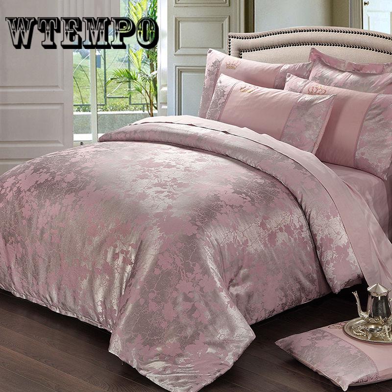 4pcs  Wedding Luxury Bedding Sets Jacquard Queen/King Size Duvet Cover Set Bed Linen Bed Sheet