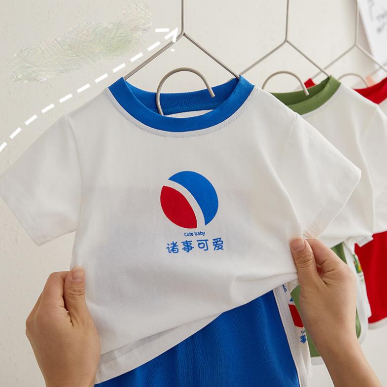 Kids Baby Girl and Boy Clothes Set Tops Solid Cartoon Short Sleeve Shirt Crop Pants Summer Casual Outfit Suit Girl and Boy 0-4Y