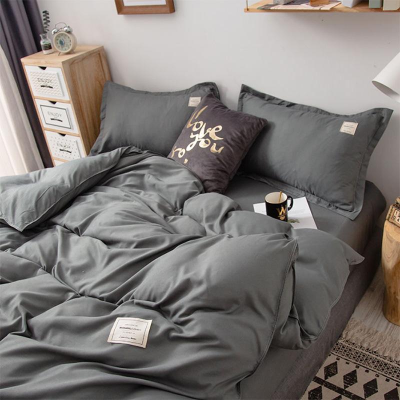 4-Piece Set Home Solid Color Duvet Cover Set Soft Cotton Comforter Cover Pillowcase Set Single Twin Queen King Sizes Quilt