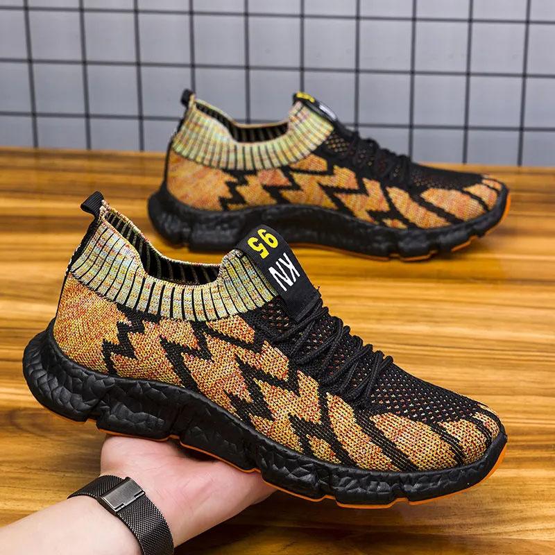 Spring Men's Shoes Breathable Flyknit Mesh Casual Shoes Men's Socks Shoes Student Sports Shoes Running Shoes Mesh Coconut Shoes