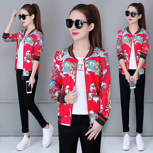 M-5XL Large Size Spring and Autumn Short Coat Women's All Match Flower Baseball Uniform Casual Top Short Jacket Thin Coat