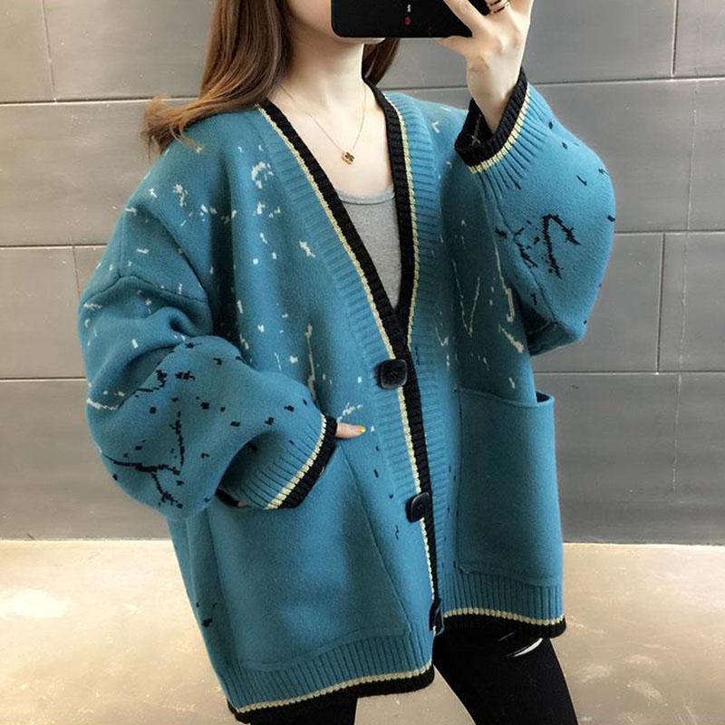 Autumn and Winter Loose Casual Sweater Cardigan Knitted Simple Coat Fashionable Women's Top