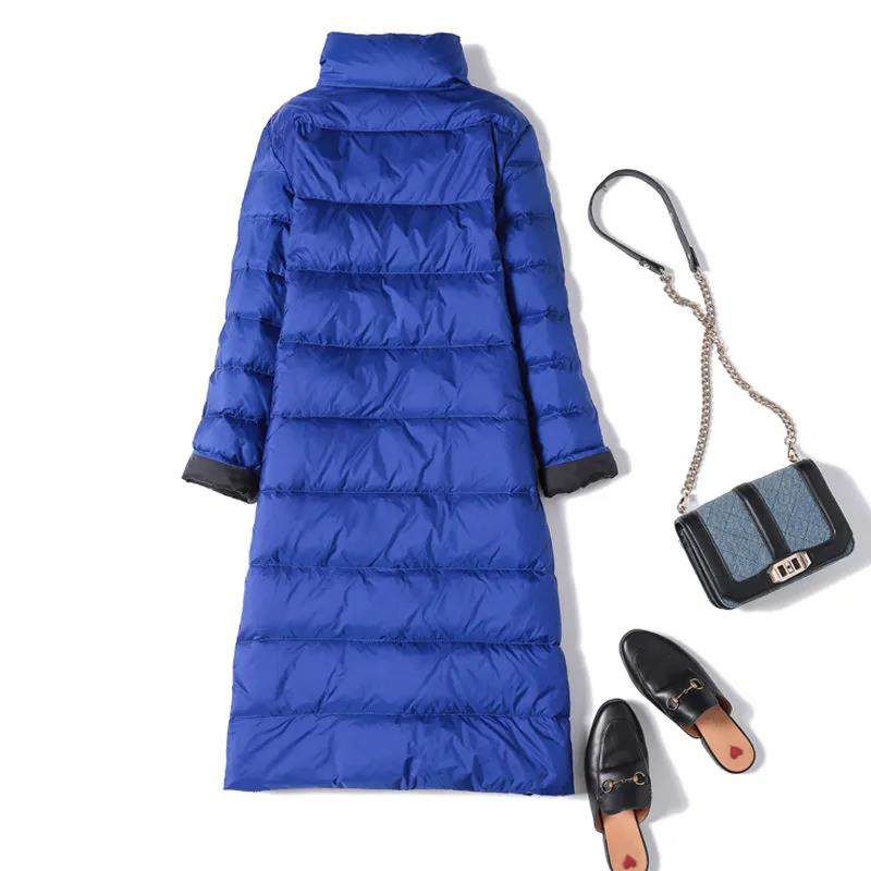 Women's Double-sided Wear Down Jacket Mid-length Extra-large White Duck Down Two-sided Cross-knee Slim Fashion Jacket Wild Warm Parka