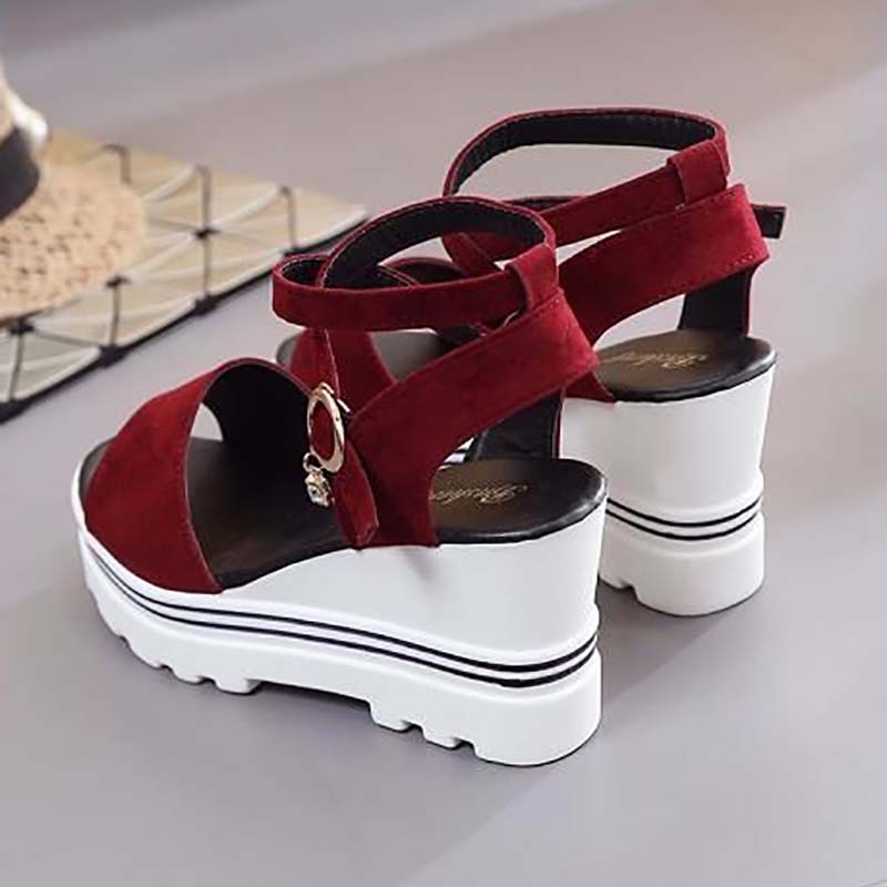 Summer Korean Style Slope with High-heeled Roman Shoes Thick-soled Student Sandals Women's Cross Platform Platform Women's Shoes