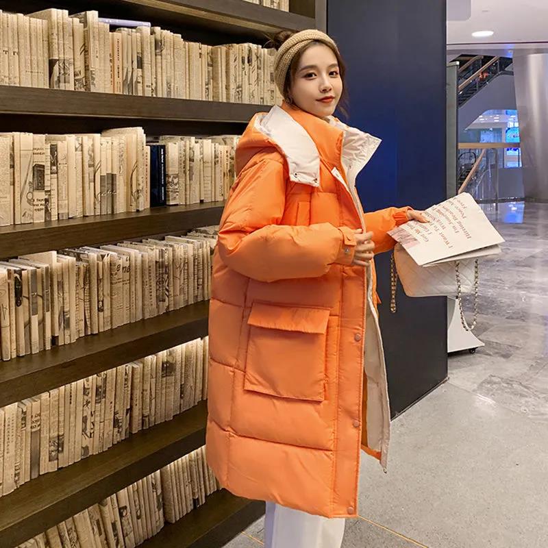 Winter Women's Down Padded Jacket Korean Style Stand-up Collar Hooded Padded Jacket Thickened Warm Mid-length Padded Jacket