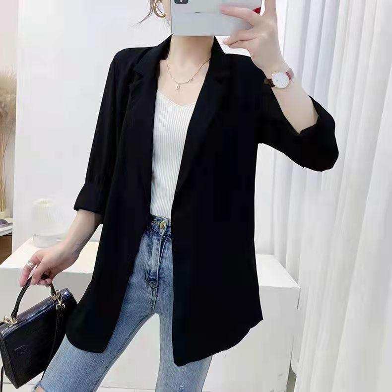 Women's Suit Jacket Thin Blazer Coat Loose Mid-length Summer Chiffon Sunscreen Shirt Three-quarter Sleeve Small Suit Air-conditioning Shirt