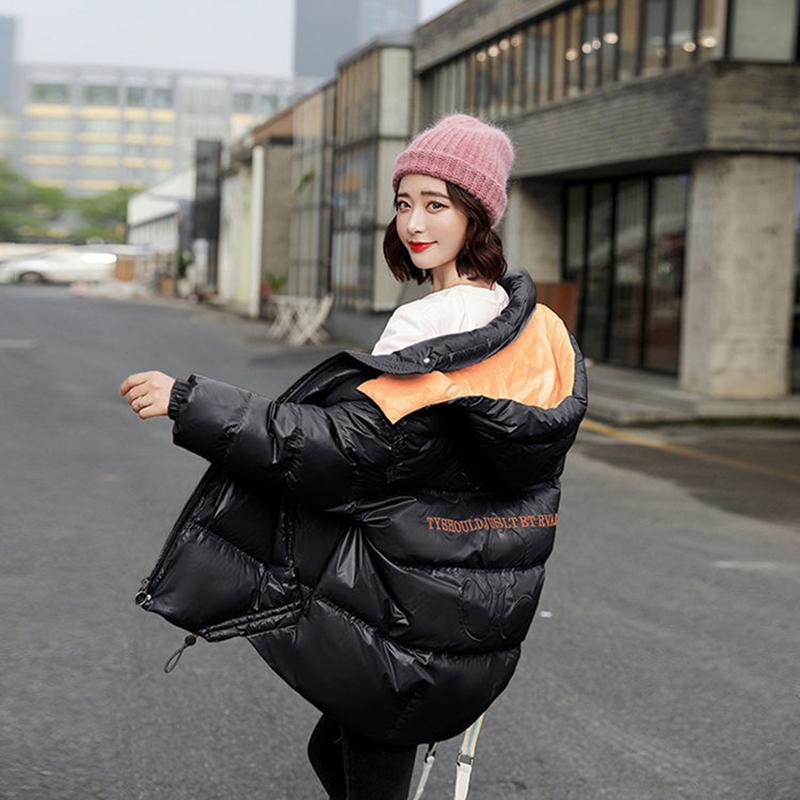 Women's Winter Korean Loose Quilted Coat Warm Stand-collar Down Jacket Women's Glossy Mid-length Down Jacket