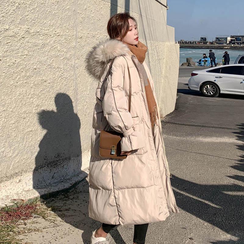 Winter Women's Cotton Jacket Over The Knee Long Large Fur Collar