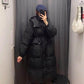 Women's Down Jacket Over-the-knee White Duck Down Mid-length Padded Waist Hooded Jacket