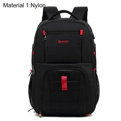 Men's Backpack Waterproof/Large Capacity /USB Charging Laptop Backpack 17 Inch School Bag for Boy Nylon/Canvas Black/Gray PS-501