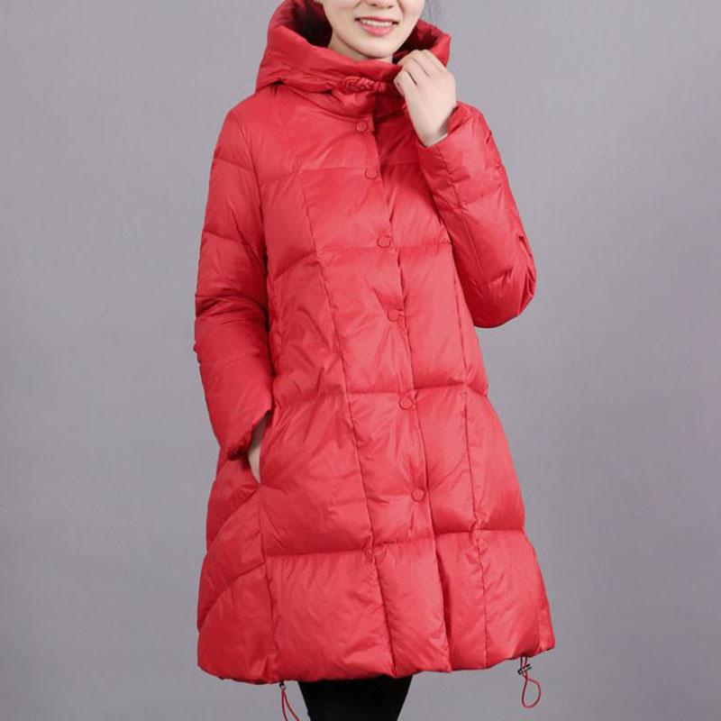 Long Down Jacket Winter Ladies Retro Literary and Artistic Hooded Jacket Thickened Warm Plus Size Jacket