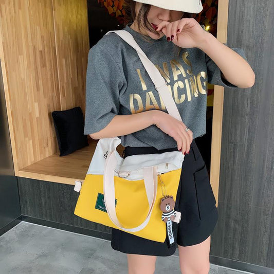 Women's Single Shoulder Canvas Bag College Student Class School Bag Korean Version All-match Crossbody Tote Bag