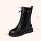Genuine Leather Wool Fur Boots 35-43 Women Winter Shoes Black Ankle Booties Warm Platform Chunky Boots Fashion Flats