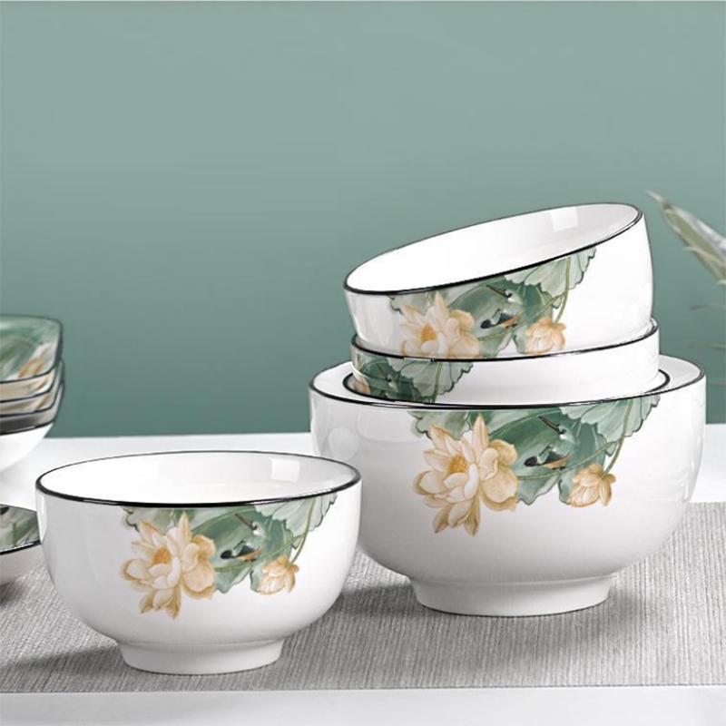 Rice Bowl Ceramic Bowl Household Rice Bowl Glazed Chinese Tableware Thickened Noodle Bowl Rice Bowl Soup Bowl Porcelain Bowl