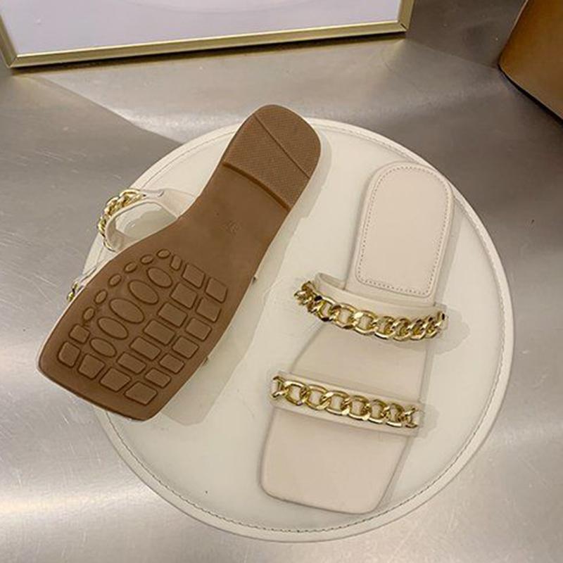 Slippers Women Summer Fashion Flat-bottomed Square-toed Sandals Korean Version All-match Student Non-slip